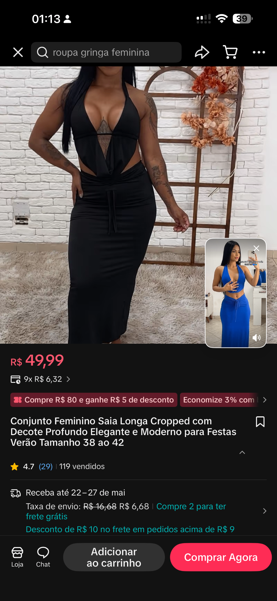 Conjunto Feminino Saia Longa Cropped com Decote Profundo Elegante e Moderno para Festas Verão - 2