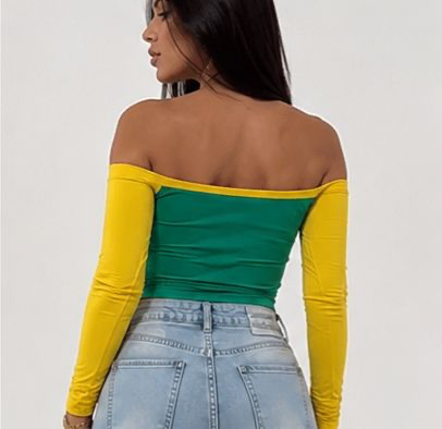Cropped Brasil Ombro a Ombro Manga Longa Verde e Amarelo Copa 2026 - 5