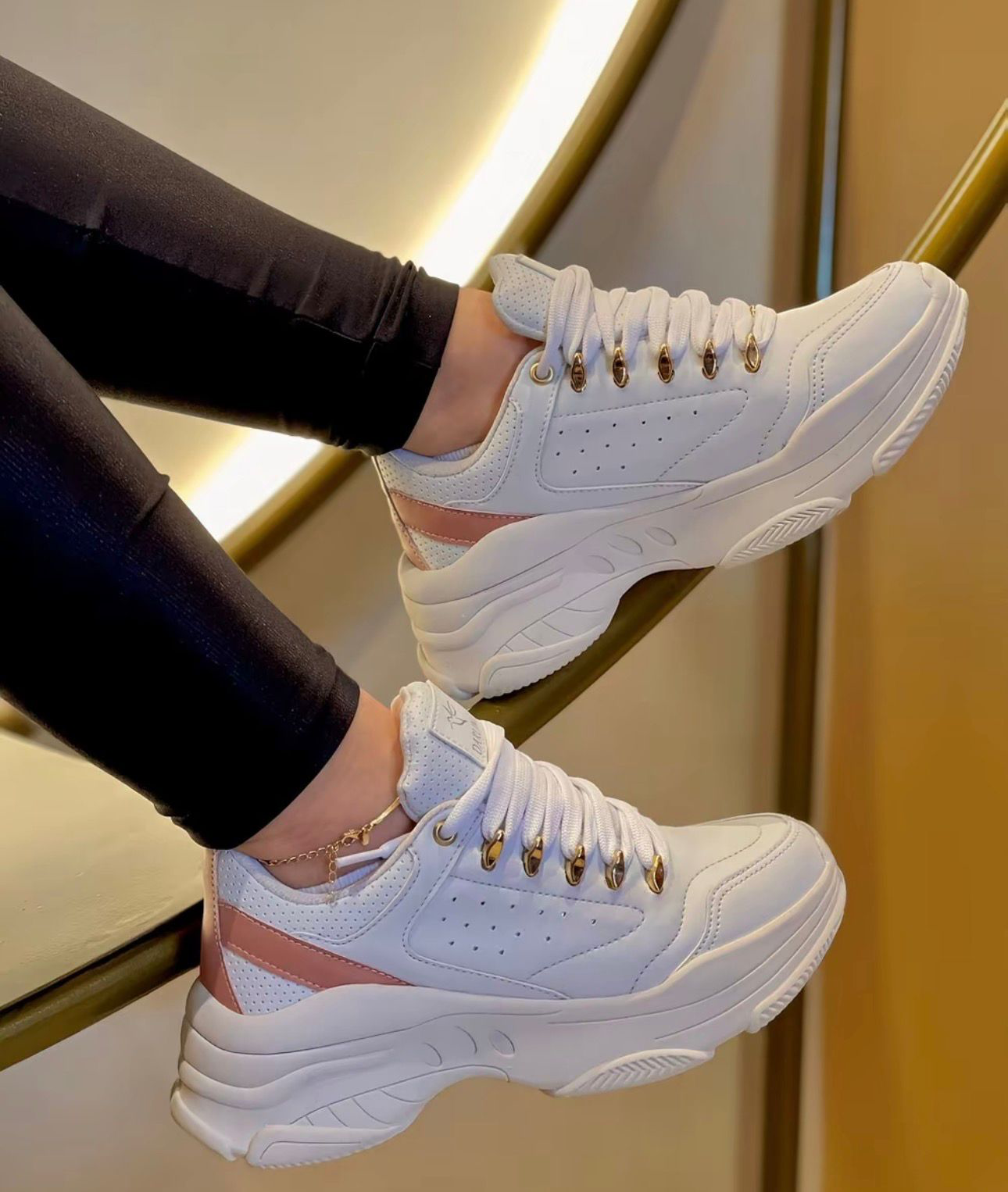 Tênis Feminino Chunky Sneakers Metalizado Confortável Casual Plataforma