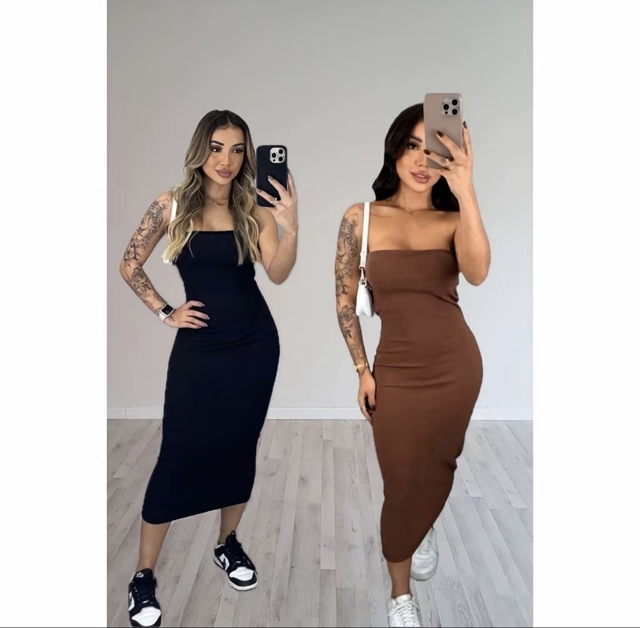 Kit 2 Vestido Feminino Midi Tomara que Caia Canelado Elegância e Ousadia Unidas em uma Peça - 2